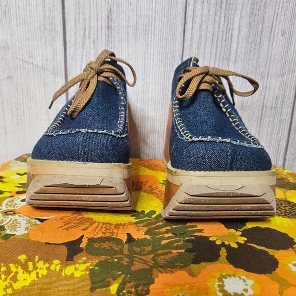 VTG Y2K Chunky Foam Wedge Denim Slip On Platforms, NATURE BREEZE - sz 6 - Picture 4 of 7